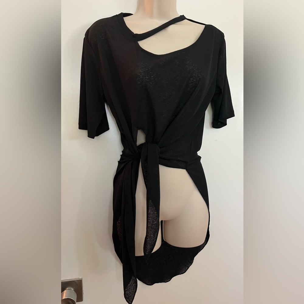 WJJ Latin Ballroom Dance Semi-Sheer Tunic Top for Practice or Performance